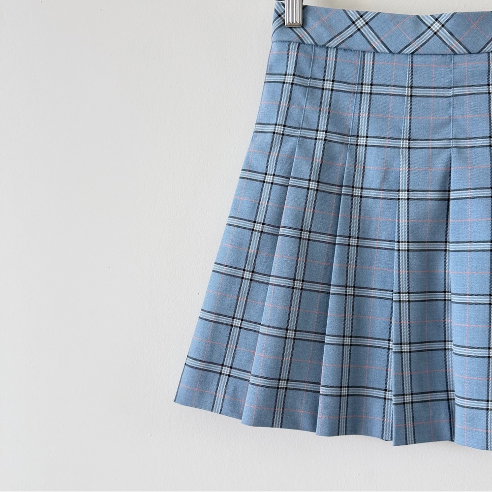 UNIQLO Blue Plaid Pleated Mini Skirt Size S Preppy Y2K Tennis - Picture 3 of 11